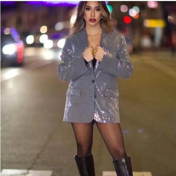 ZARA OVERSIZED SEQUIN BLAZER - Picture 1 of 16